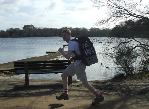 A mid-jog picture with the lake in the background